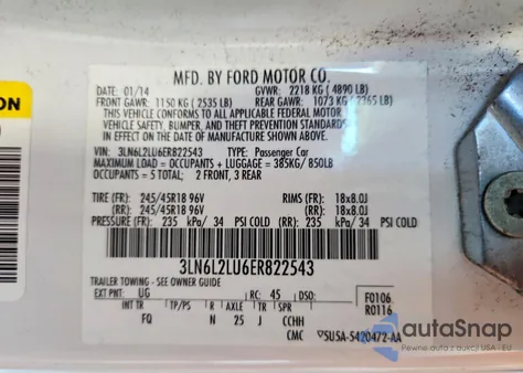 2014 Lincoln Mkz Hybrid z USA, uszkodzony, nr VIN 3LN6L2LU6ER822543